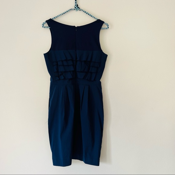 BCBGMAXAZRIA Navy Blue Ruffle Tiered mini Dress pleated - Picture 4 of 6